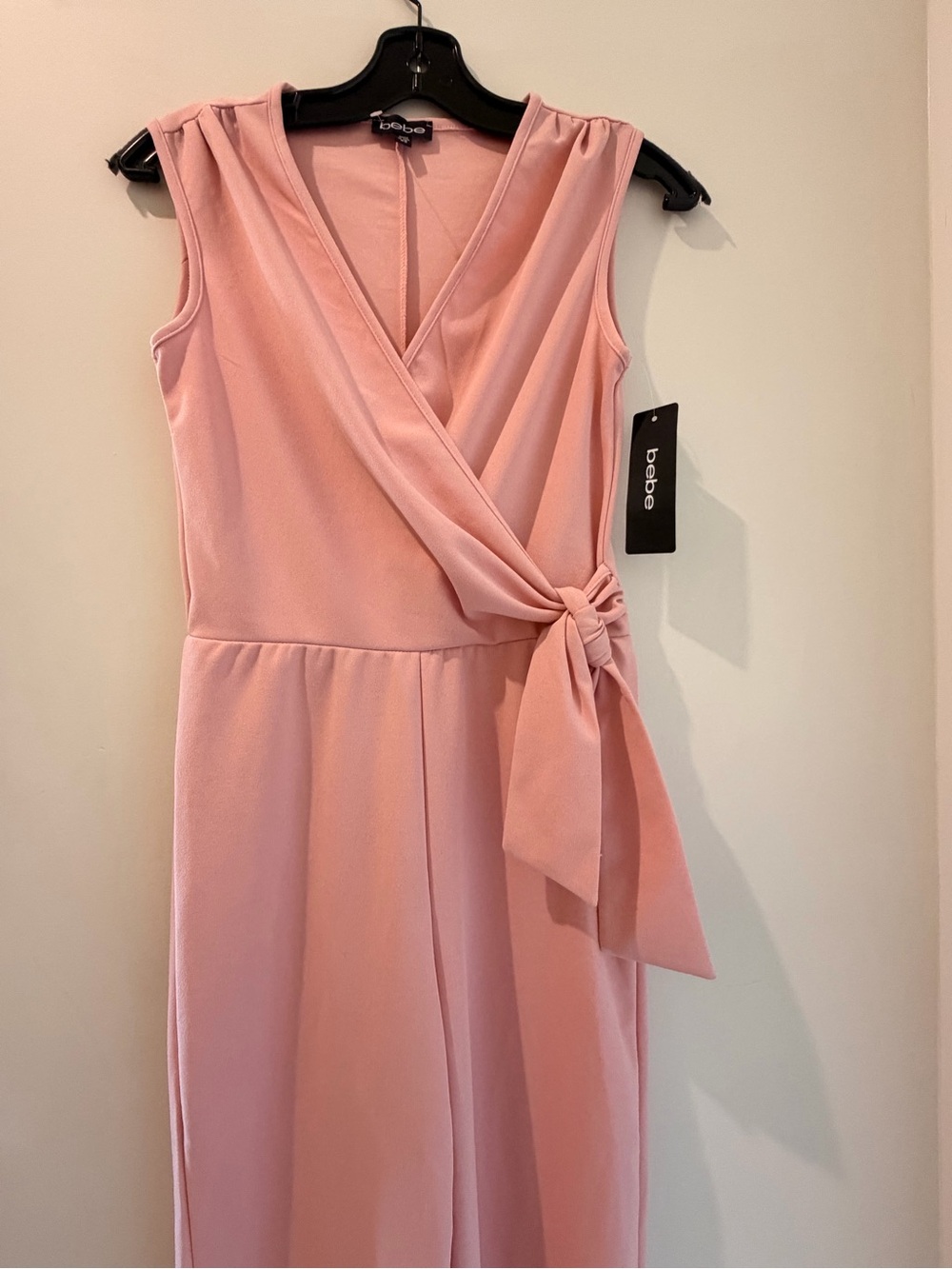 bebe Pink One-Shoulder Wrap Jumpsuit with Side Tie